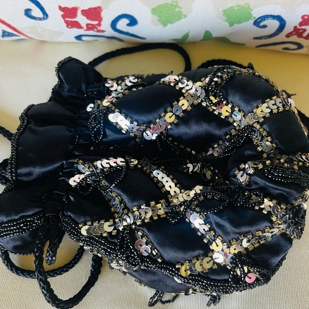 The Furst Collection Evening Sequin & Bead Crossbody Black Gold/Silver Handbag